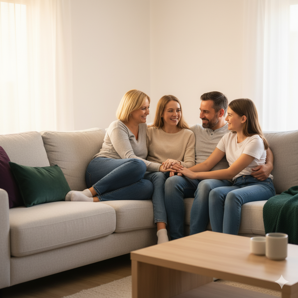 Família unida em casa (ilustrativa)
